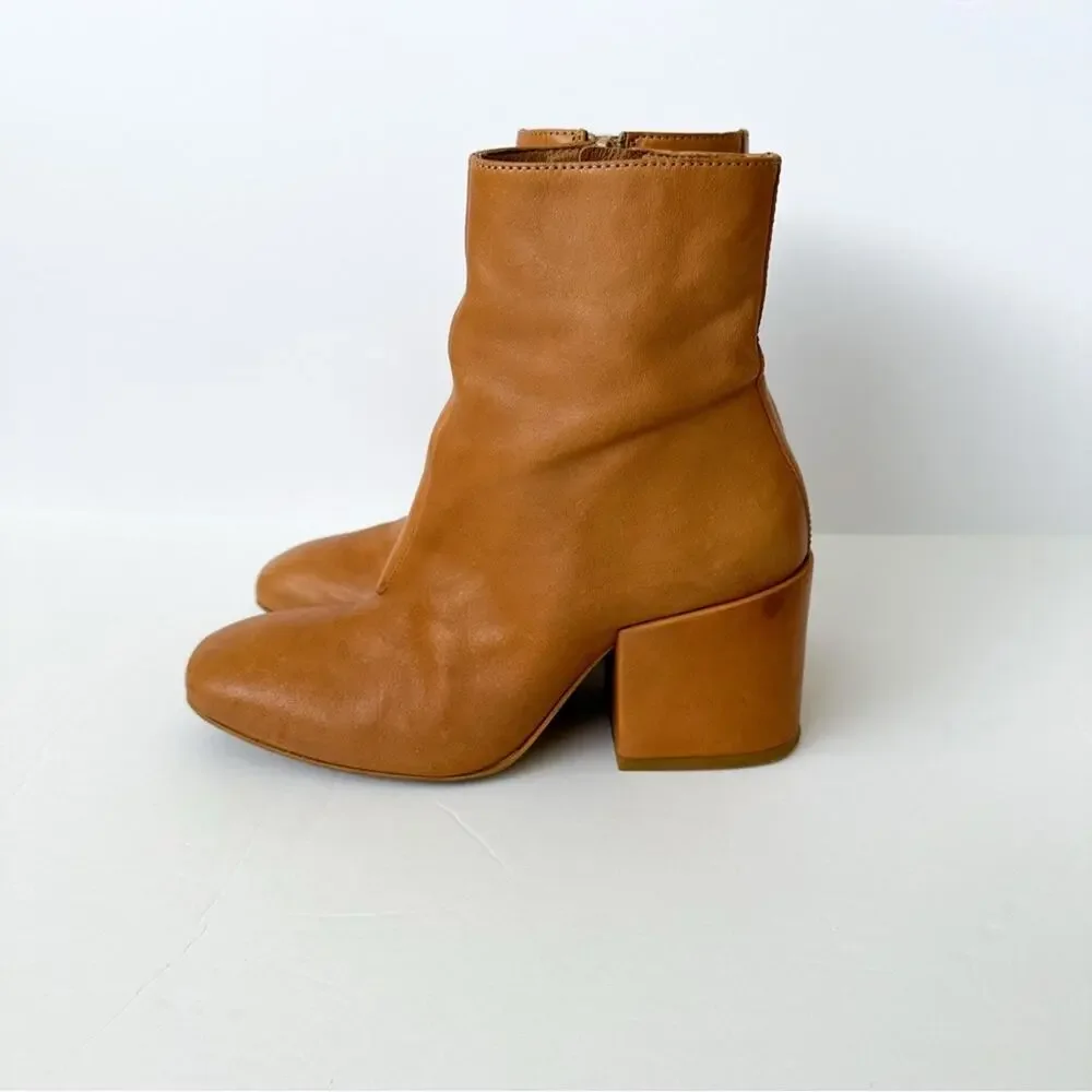 Free People Nicola Chunky Leather Booties SZ 6/36 Tan Block Heel Ankle Boots Zip - Picture 3 of 12
